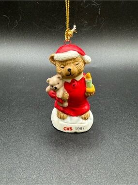 VTG 90s Teddy Bear Ceramic Christmas Ornament 1997 CVS Traditions Ornament 3"